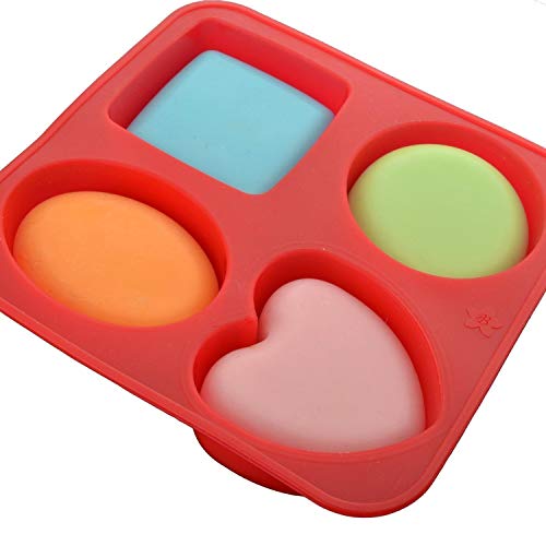 Clazkit Silicone Soap Mold 4-in-1 | Round, Square, Oval & Heart Shape Mould | Multi-Purpose for Soap, Bath Bombs, Candle, Cake & Pastry | Multicolor (Pack of 1) - Image 4