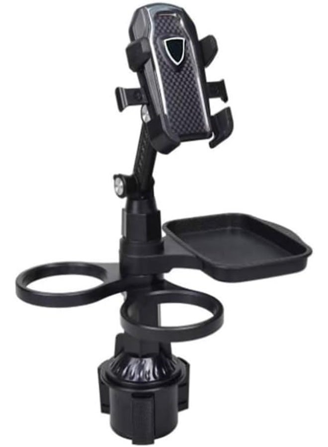 حامل اكواب للسيارة متعدد الاغراض 4 في 1 مع حامل جوال قابل للفصل وحامل جوال ولوحة سيارة مزدوجة وحامل اكواب للسيارة وقاعدة قابلة للتعديل - اسود (CZ-94240) - Image 1