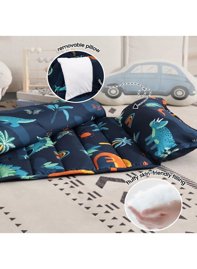 PHF Navy Dinosaur Toddler Nap Mat Set, with Removable Pillow for Toddler Boys, Soft and Lightweight for Daycare, Preschool, Travel, Kindergarten Sleeping Bag, Fits Ages 3-6 Years, Large Navy Dinosaur - Image 3