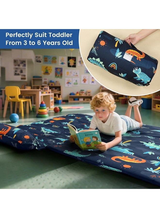 PHF Navy Dinosaur Toddler Nap Mat Set, with Removable Pillow for Toddler Boys, Soft and Lightweight for Daycare, Preschool, Travel, Kindergarten Sleeping Bag, Fits Ages 3-6 Years, Large Navy Dinosaur - Image 5