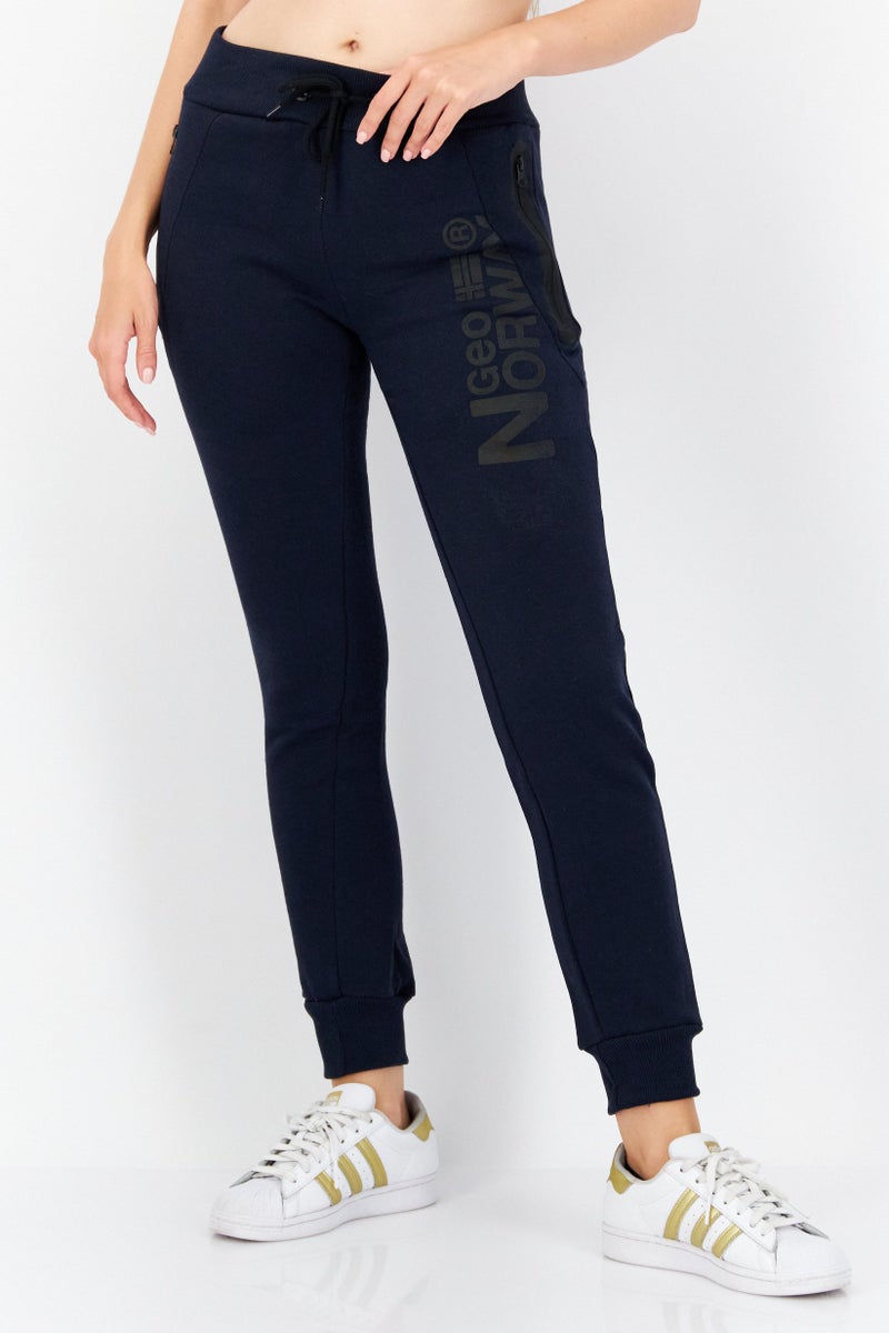 GEOGRAPHICAL NORWAY Women Drawstring Brand Logo Jogger Pants, Navy Blue  - Image 1
