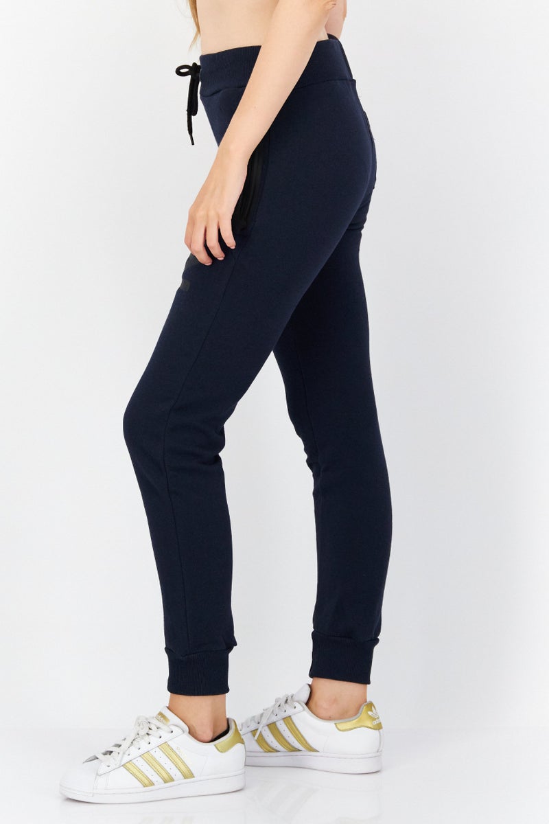 GEOGRAPHICAL NORWAY Women Drawstring Brand Logo Jogger Pants, Navy Blue  - Image 2