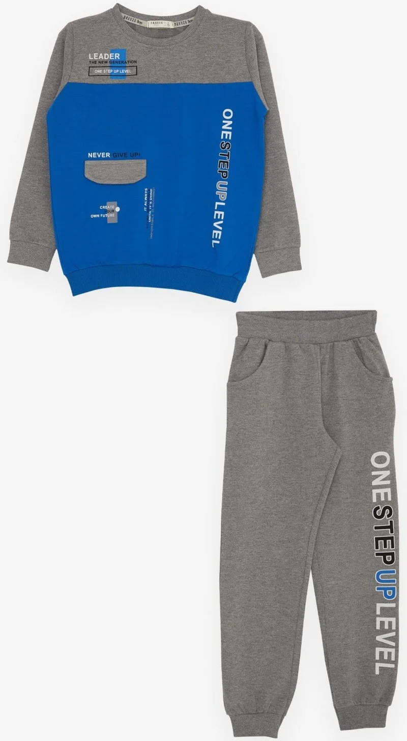Breeze Girls & Boys Boy's Tracksuit Set with Text Printing, Age 7-12, Saks Blue