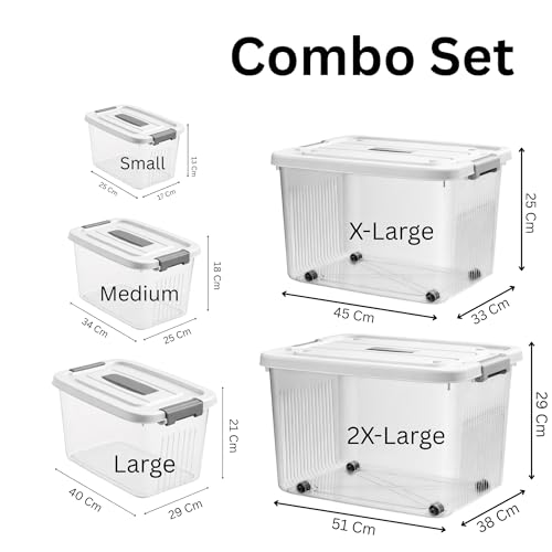 HoopVool® Clear Storage Container Box, Stackable Storage Bin with Lid, Plastic Container with Heavy Duty Latches to Organize, White Lid. (Combo Set, Combo Set) - Image 2