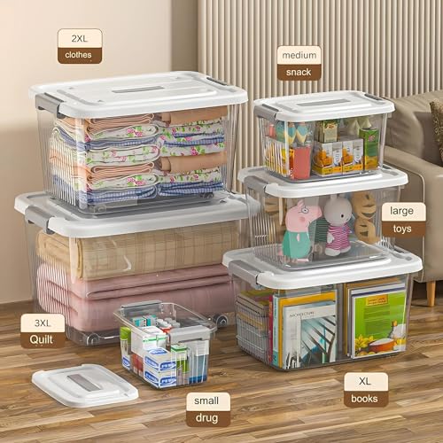 HoopVool® Clear Storage Container Box, Stackable Storage Bin with Lid, Plastic Container with Heavy Duty Latches to Organize, White Lid. (Combo Set, Combo Set) - Image 4