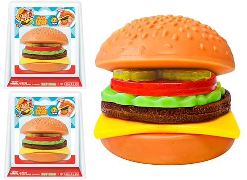 JARU Foodie Fusion Play Burger Deluxe Squishy Toy 2 Pack Smushy Make Your own Patty Squish Grilled Food Toys for Kids Teen Adult Stretchy Therapy Stress Relief Fidget Party Favor 67232 - Image 1