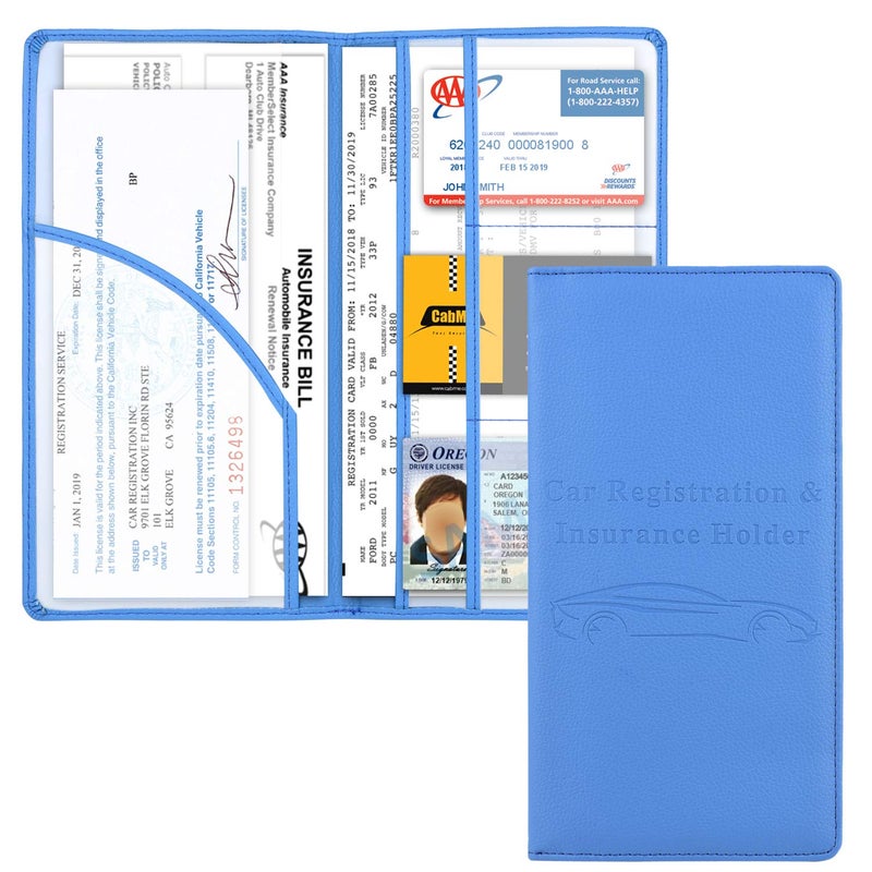 Cacturism Car Registration and Insurance Holder Vehicle Glove Box Car Organizer Men Women Wallet Accessories Case with Magnetic Shut for Cards Essential Document Driver License Blue - Image 3