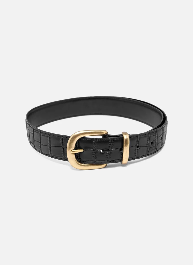 Lichi Wide textured leather belt