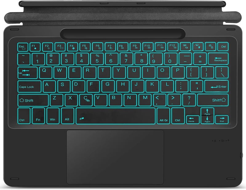 غطاء كتابة لـ Microsoft Surface Pro 11/Pro 10/Pro 9/Pro 8/Pro X 13 بوصة، لوحة مفاتيح بلوتوث 5.1 لاسلكية محمولة بإضاءة خلفية 7 ألوان لـ Surface Pro 11/10/9/8/X مع لوحة لمس وحامل قلم - أسود - Image 1