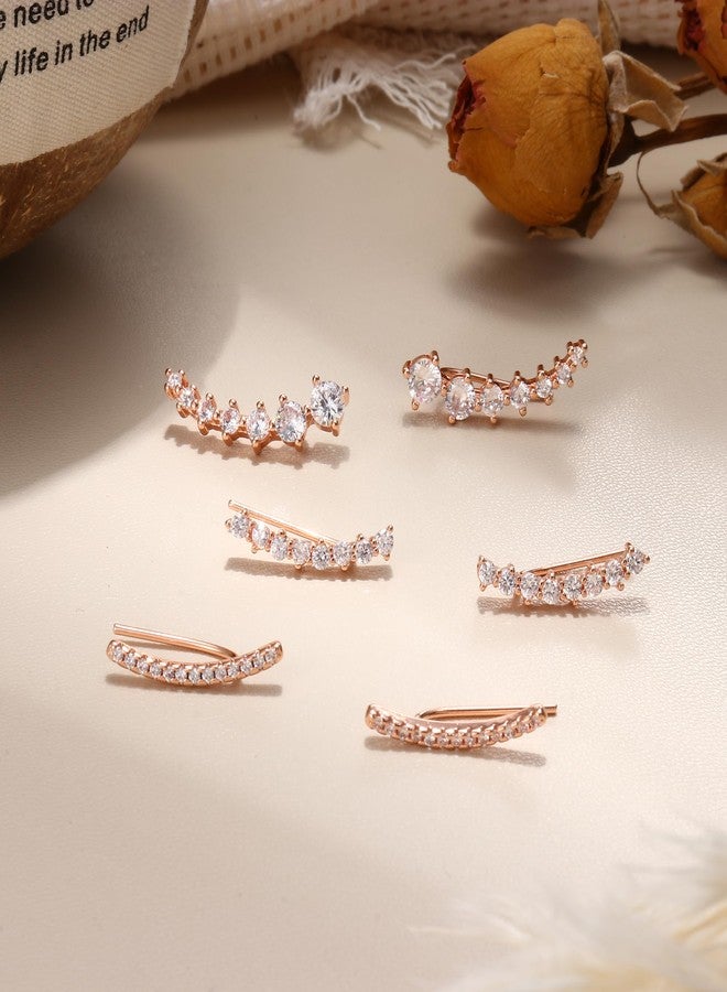 FINREZIO 6Pairs Ear Cuffs Climber Hoop Earring CZ Arrow Crawler Stud Earring Jacket for Women Rose Gold - Image 5
