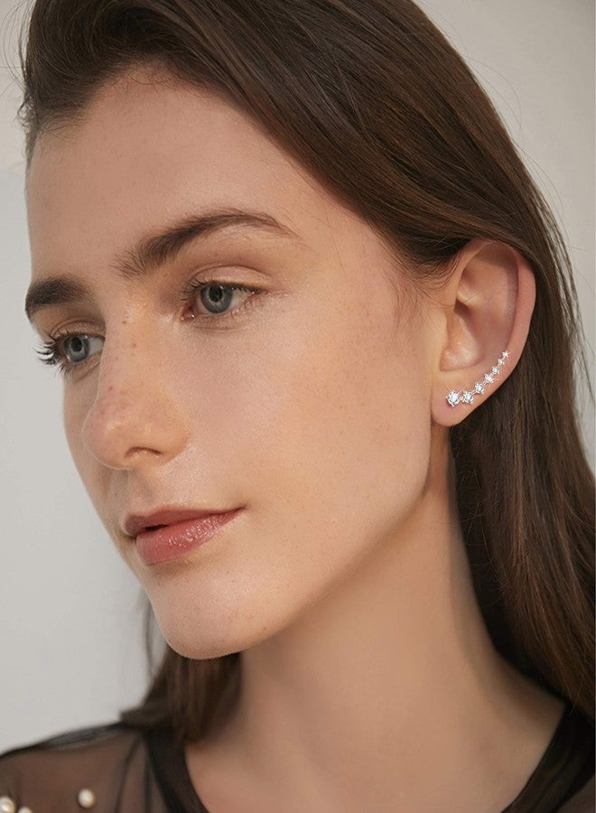 FINREZIO 6Pairs Ear Cuffs Climber Hoop Earring CZ Arrow Crawler Stud Earring Jacket for Women Rose Gold - Image 4