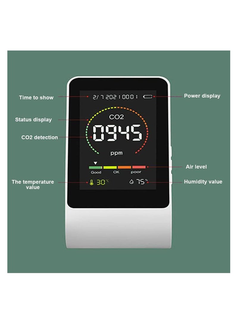 CO2 Monitor, CO2 Air Quality Tester, CO2 Detector Carbon Dioxide Monitor, CO2 Measuring Device, Rechargeable Carbon Dioxide Detecting Tool, Wireless Air Quality Monitor for Home, Office or School  - Image 4