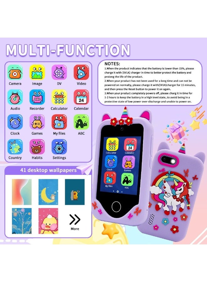 Kids Smart Phone for Kids Girls, Birthday Gifts for 3 4 5 6 7 8 years old Girls, Touchscreen Learning Toys for girls age 3-11 with Dual Camera 8G SD Card - Image 2