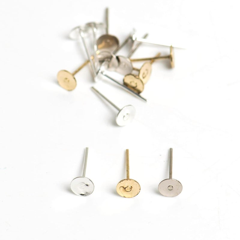 SATRA TRADERS Earring Studs with Flat Round Pads, DIY Jewelry Findings, Gold and Silver Plated, for Earring Making and Repair | Qty : 100g | EF17 (Nickle, 4MM) - Image 4