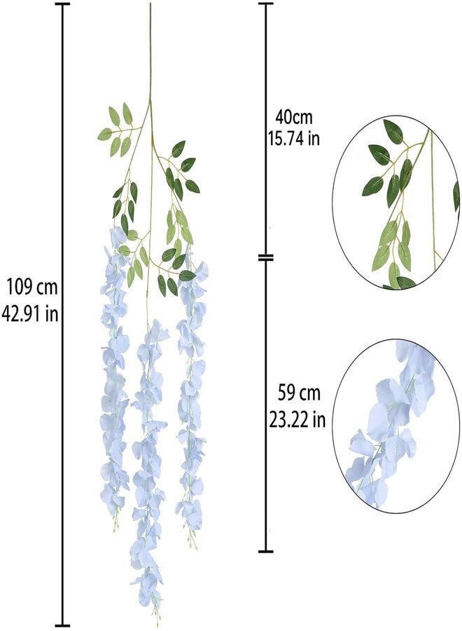 INSUNSIX 12Pack Wisteria Hanging Flowers Vines 3.6ft Blue Artificial Flowers Fake Wisteria Bushy Garland Silk Flowers Wisteria Hanging Rattan String for Garden Home Wall Wedding Party Decor (Sky Blue) - Image 4