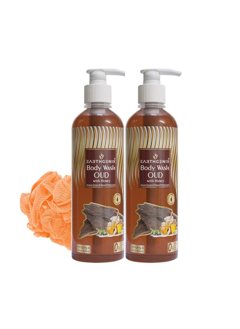 Earthgenix 2-Pieces Oud With Honey Body Wash 1000 Ml And Loofah 