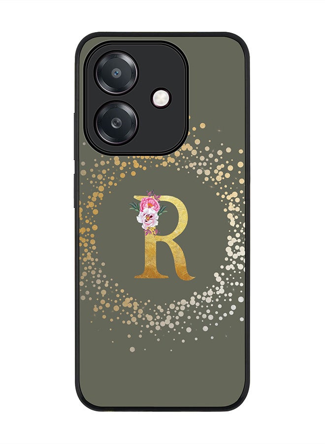 For Oppo A3x 4G / A3 4G Case,Slim fit Camera Protection, Shockproof Thin Phone cover - Custom Monogram Floral - R (Olive Green )