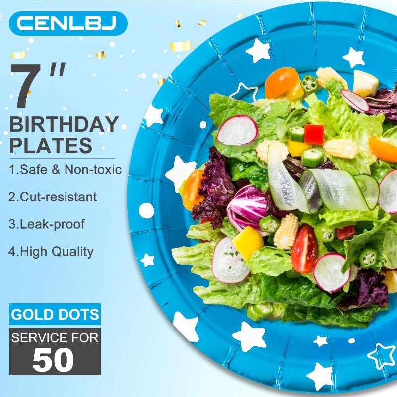 CENLBJ أطباق حفلات عيد الميلاد الزرقاء 7 بوصة - 50 قطعة مزينة بنقاط بولكا - Image 3