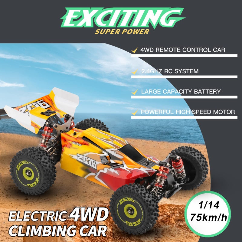 GoolRC سيارات GoolRC WLtoys 144010 الكهربائية بدون فرش للبالغين 114 مقياس سيارة تحكم عن بعد سباق عالي السرعة سيارة RC باجي 24GHz سيارة انزلاق RC مع هيكل معدني - Image 3