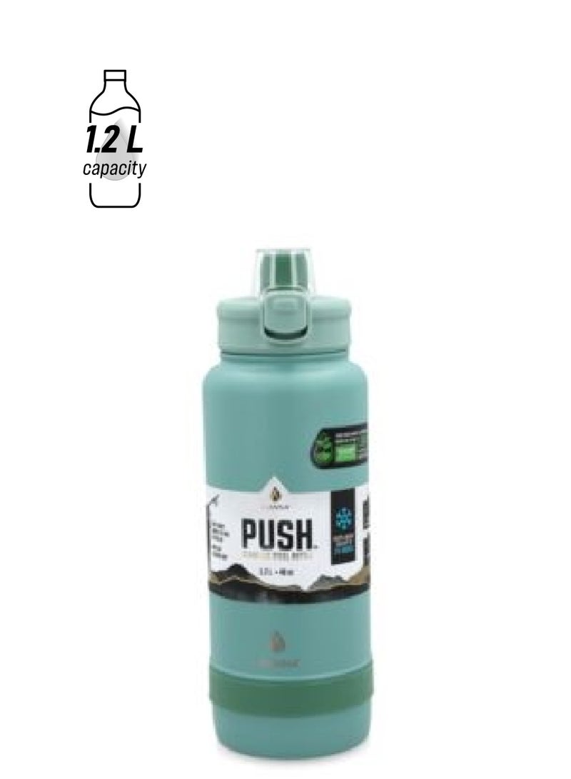 MANNA Push Non-Slip Silicone Grip Stainless Steel Water Bottle Powder Blue 1.2 L AC55313 - Image 1