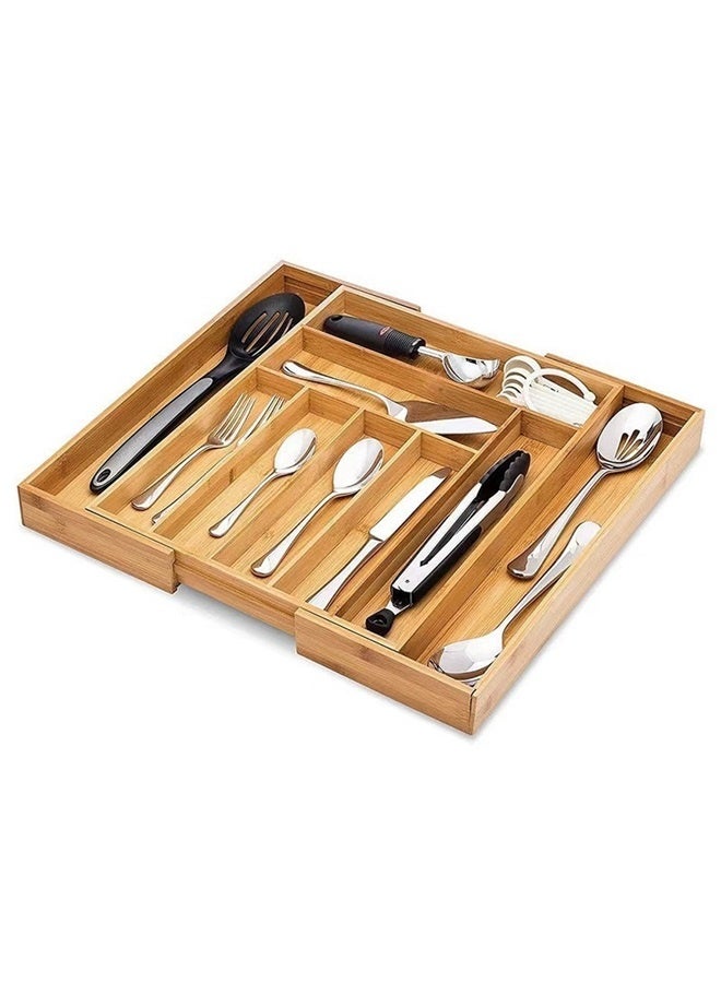 Bamboo Storage Box Brown 32-52*43*5 cm，Premium Bamboo Drawer Organizer, Silverware Organizer, Adjustable Utensil Organizer, Kitchen Drawer Organizer, Silverware Tray for Drawer (6-8 slots)  - Image 4