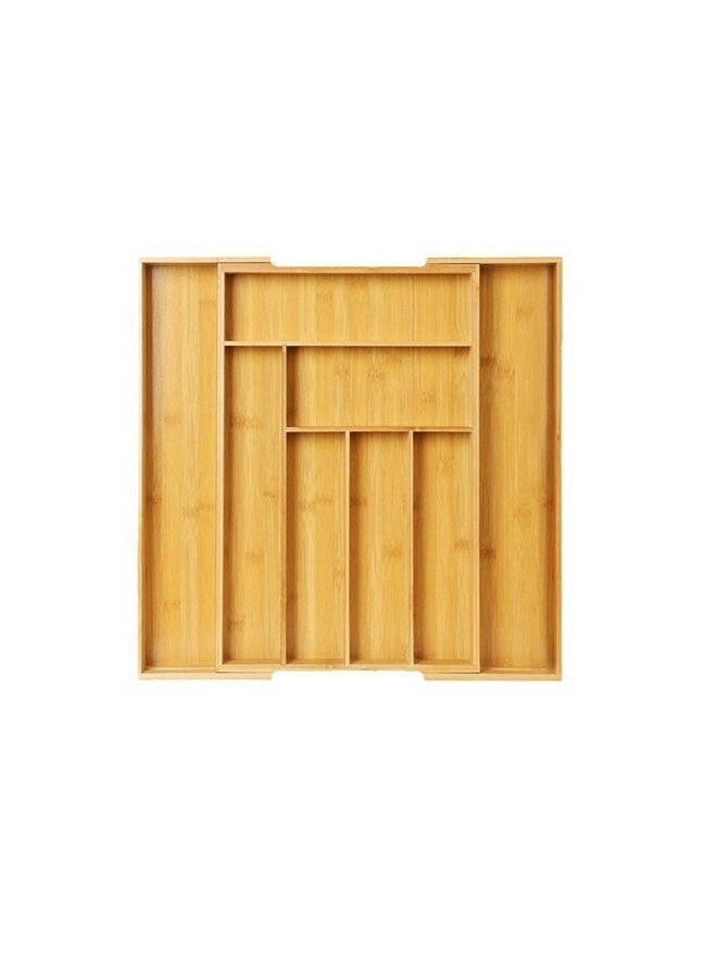 Bamboo Storage Box Brown 32-52*43*5 cm，Premium Bamboo Drawer Organizer, Silverware Organizer, Adjustable Utensil Organizer, Kitchen Drawer Organizer, Silverware Tray for Drawer (6-8 slots)  - Image 1