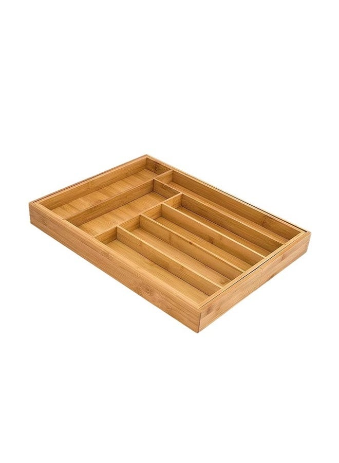 Bamboo Storage Box Brown 32-52*43*5 cm，Premium Bamboo Drawer Organizer, Silverware Organizer, Adjustable Utensil Organizer, Kitchen Drawer Organizer, Silverware Tray for Drawer (6-8 slots)  - Image 2