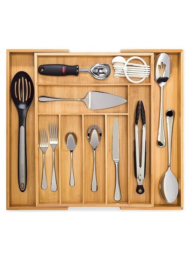 Bamboo Storage Box Brown 32-52*43*5 cm，Premium Bamboo Drawer Organizer, Silverware Organizer, Adjustable Utensil Organizer, Kitchen Drawer Organizer, Silverware Tray for Drawer (6-8 slots)  - Image 3