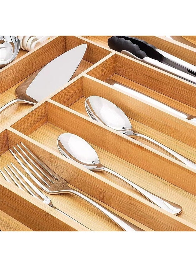 Bamboo Storage Box Brown 32-52*43*5 cm，Premium Bamboo Drawer Organizer, Silverware Organizer, Adjustable Utensil Organizer, Kitchen Drawer Organizer, Silverware Tray for Drawer (6-8 slots)  - Image 5