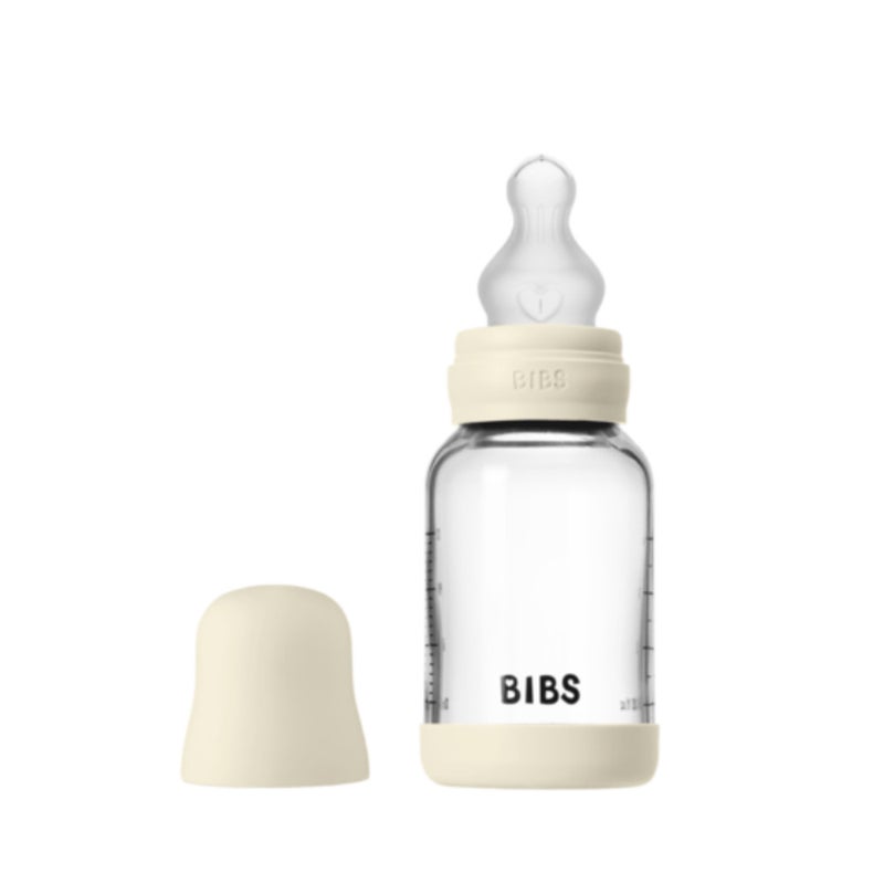 BIBS Glass رضّاعة دائري سيليكون - 1 pack 120 مل Slow Flow Ivory