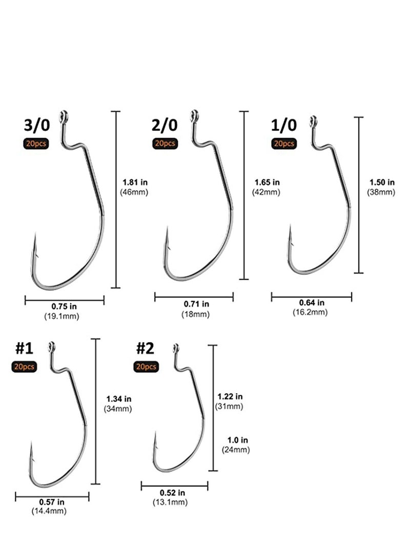 KASTWAVE 100 Pcs Fishing Hooks, High Carbon Steel Offset Worm Hooks with Plastic Box, Strong Sharp Soft Bait Jig Fish Hooks with Barbs for Bass Freshwater Saltwater - Image 5