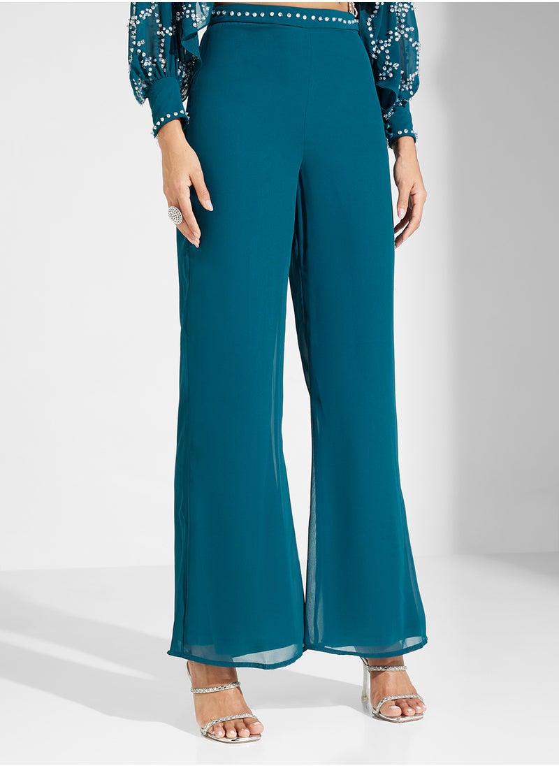 Frock and Frill - Embellished Puff Sleeve Crop Top And Trouser Set - Image 1