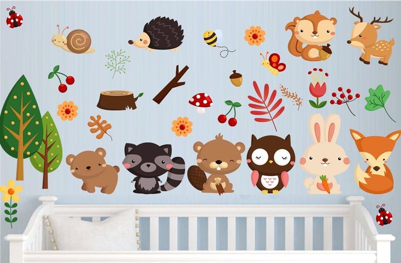 DEKOSH Kids Wild Safari Animal Wall Stickers for Nursery Decoration | Jungle Theme Peel & Stick Owl Woodland Nursery Wall Decals for Baby Playroom Decor - Image 2