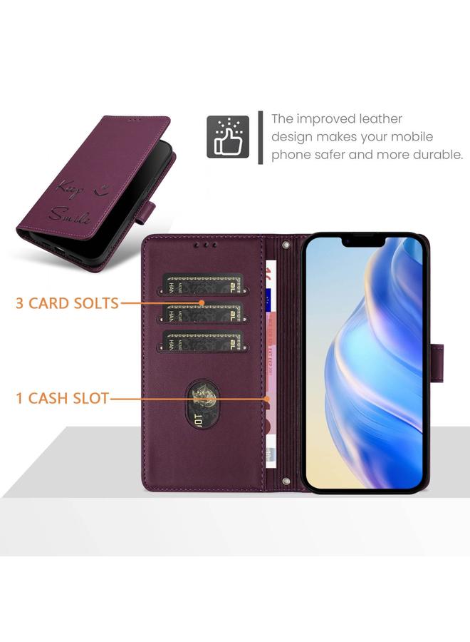 S-TOP Case For iPhone 13 Pro Smile Embossing RFID Leather Phone Case - Image 4