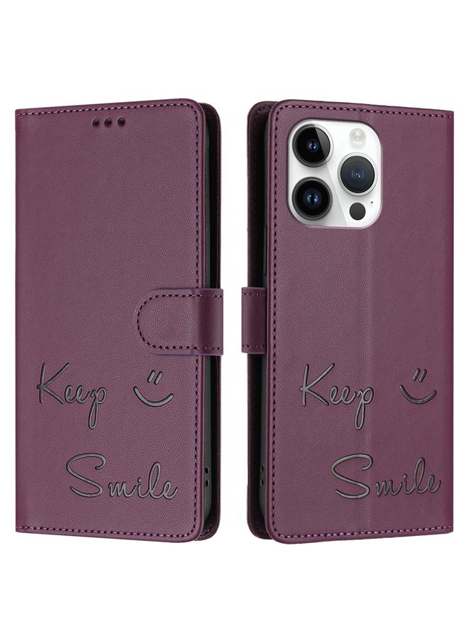 S-TOP Case For iPhone 13 Pro Smile Embossing RFID Leather Phone Case - Image 3