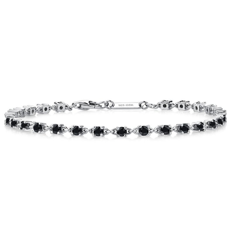 Gem Stone King Black Onyx Tennis Bracelet for Women in 925 Sterling Silver | 1.62 Cttw | Round 2.5MM | Gemstone December Birthstone | 7 Inch - Image 1