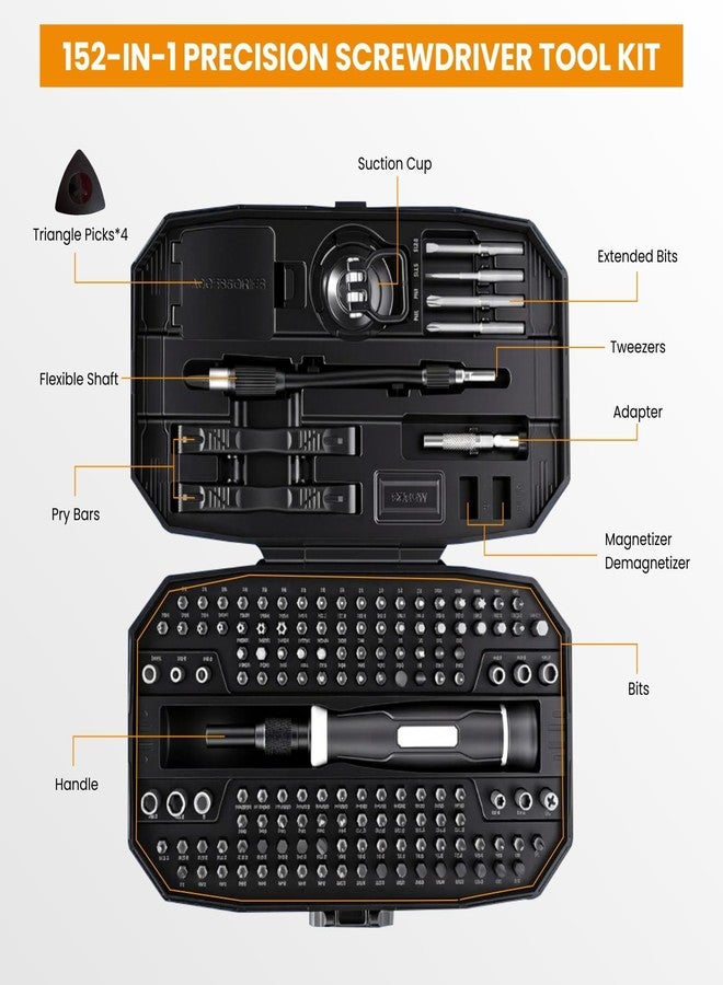 Dyazo 152-in-1 Precision Screwdriver Tool Kit | Magnetic Multi-Bit Set with Torx, Triwing & Hex Bits | Professional Repair Kit with Case for Laptop, Mobile, PC, PS5, Xbox, Switch, Watch & Electronics - Image 4
