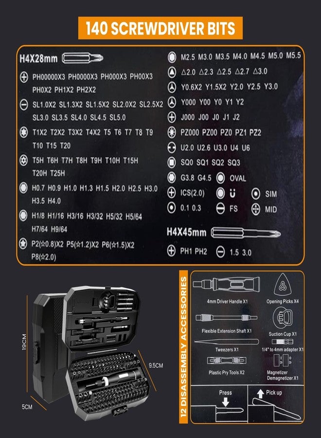 Dyazo 152-in-1 Precision Screwdriver Tool Kit | Magnetic Multi-Bit Set with Torx, Triwing & Hex Bits | Professional Repair Kit with Case for Laptop, Mobile, PC, PS5, Xbox, Switch, Watch & Electronics - Image 3