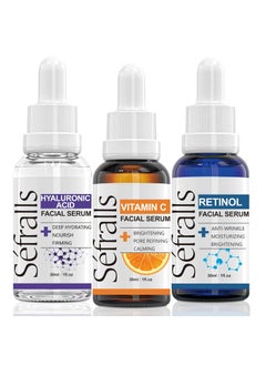 Sefralls 3Pack Vitamin C Facial Serum For Face Retinol Serum for Face and Hyaluronic Acid Serum For Anti Aging  Wrinkle Age Defying Facial Serum Firming  Hydrating for Face Boost Skin CollagenHydrate 