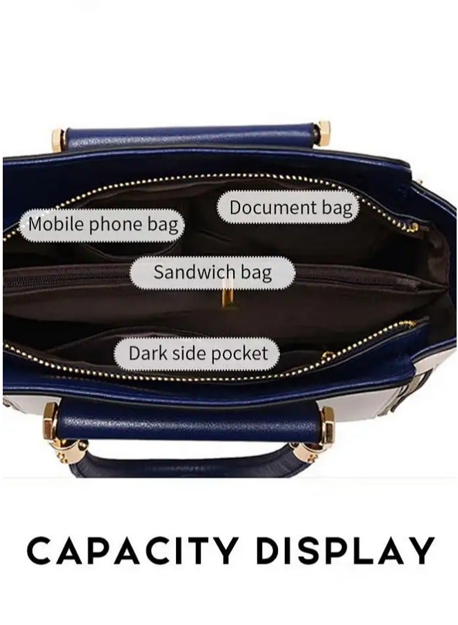 Women's Fashion Patchwork Contrasting Pu Leather Crossbody Bag Adjustable And Detachable Exquisite Handbag Zippered Multi Layered Design Shoulder Bag - Image 4