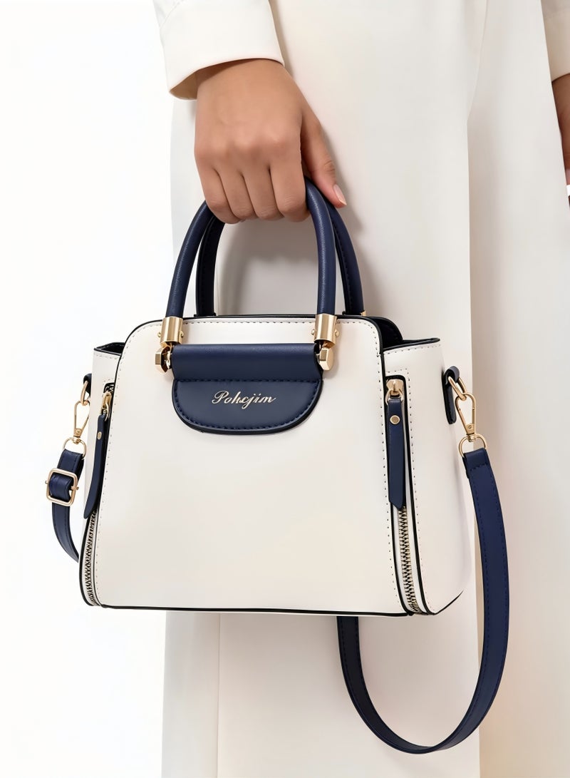 Snooe Women's Fashion Patchwork Contrasting Pu Leather Crossbody Bag Adjustable And Detachable Exquisite Handbag Zippered Multi Layered Design Shoulder Bag - Image 1