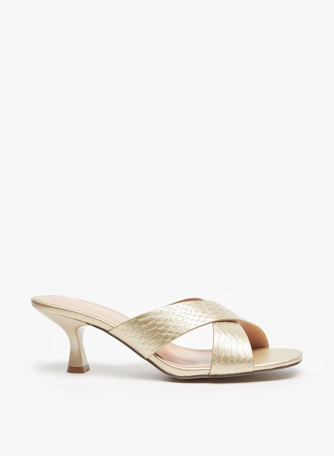 سيليست Women's Textured Cross Strap Slip-On Sandals with Kitten Heels
