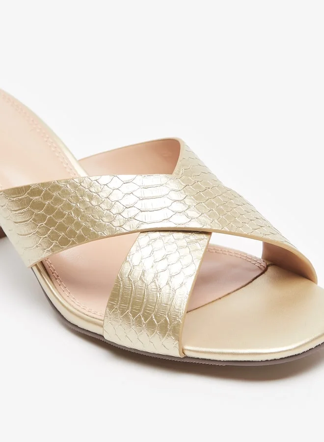 سيليست Women's Textured Cross Strap Slip-On Sandals with Kitten Heels