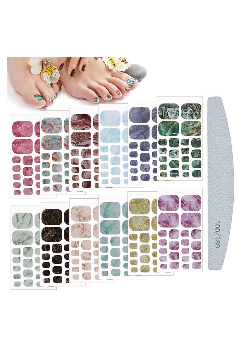 SYOSI Toenail Wrap Art Polish Stickers, 12 Sheets Marble Toe Nail Polish Stickers Self-Adhesive Full Nail Wraps Designs with 1 Piece Nail File for Women Girls Nail Art Decoration  - Image 1