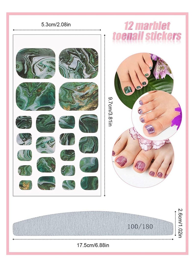 SYOSI Toenail Wrap Art Polish Stickers, 12 Sheets Marble Toe Nail Polish Stickers Self-Adhesive Full Nail Wraps Designs with 1 Piece Nail File for Women Girls Nail Art Decoration  - Image 2