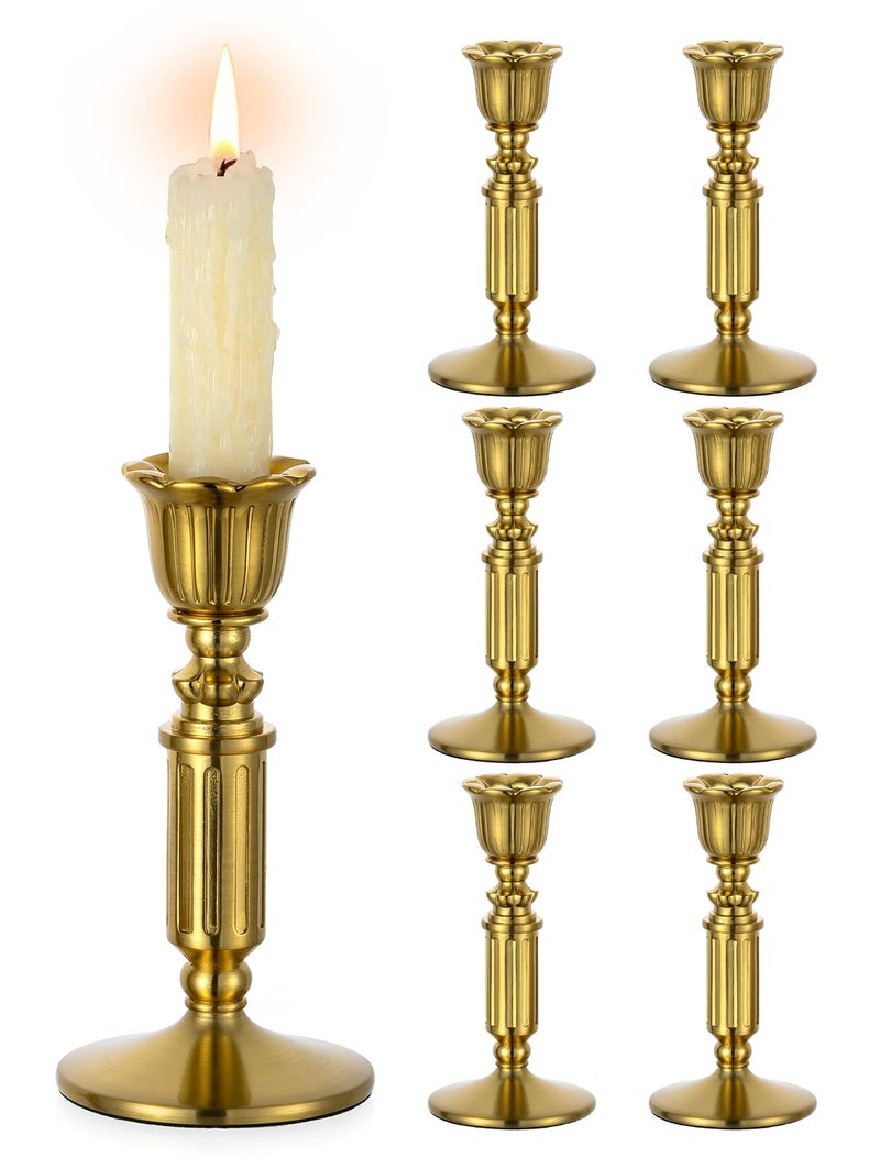 Romadedi Gold Candle Holders Vintage Decor - Romadedi Solid Brass Candlestick Taper Holder for Wedding Christmas Table Centerpiece Mantel Home Decoration 5.5 Inch Set of 6 - Image 1