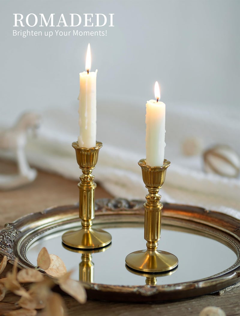 Romadedi Gold Candle Holders Vintage Decor - Romadedi Solid Brass Candlestick Taper Holder for Wedding Christmas Table Centerpiece Mantel Home Decoration 5.5 Inch Set of 6 - Image 2