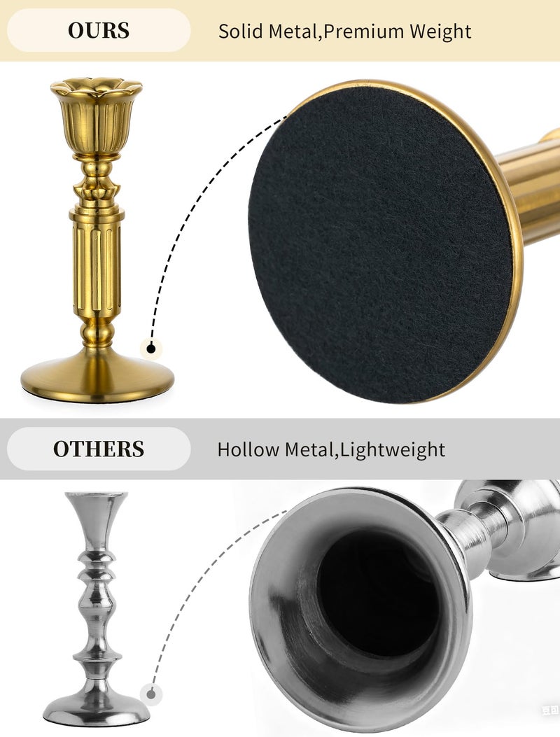 Romadedi Gold Candle Holders Vintage Decor - Romadedi Solid Brass Candlestick Taper Holder for Wedding Christmas Table Centerpiece Mantel Home Decoration 5.5 Inch Set of 6 - Image 5