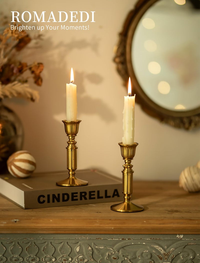 Romadedi Gold Candle Holders Vintage Decor - Romadedi Solid Brass Candlestick Taper Holder for Wedding Christmas Table Centerpiece Mantel Home Decoration 5.5 Inch Set of 6 - Image 4