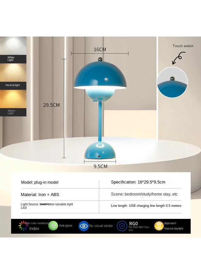 الأزرق جي دبليو مصباح برعم زهور مصباح بجانب السرير لغرفة النوم مصباح سعيد لمرافقة الزفاف مصباح طاولة غرفة زفاف جديد زوج من مصباح الفطر جو احتفالي - Image 1
